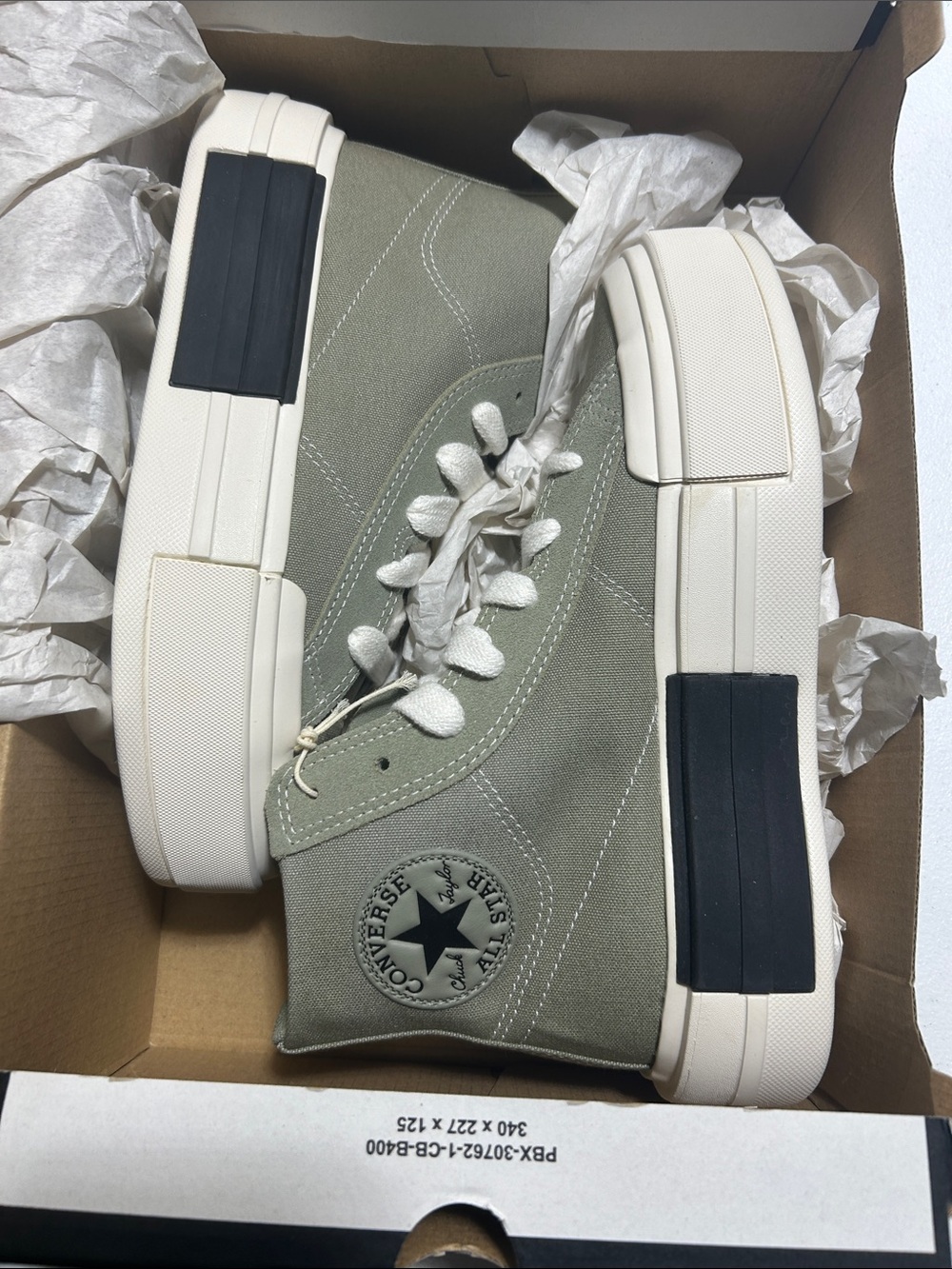 Converse High-Top Platform Sneakers in Sage Green and Cream